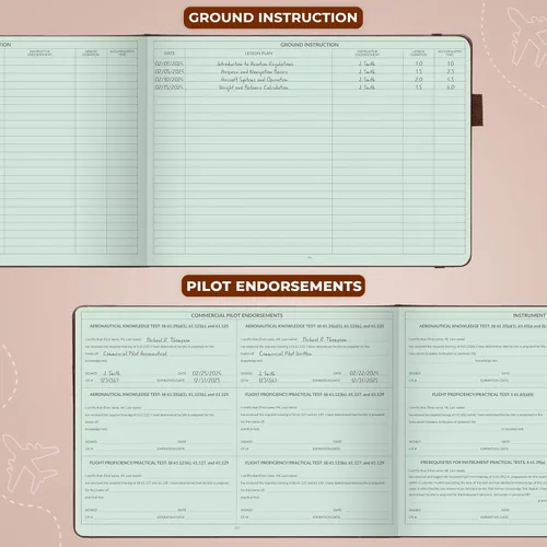 Vista 6 de Skyline Pilot Logbook, Professional Aviation Flight Log Book, Aviator Brown marrón (Aviator Brown)