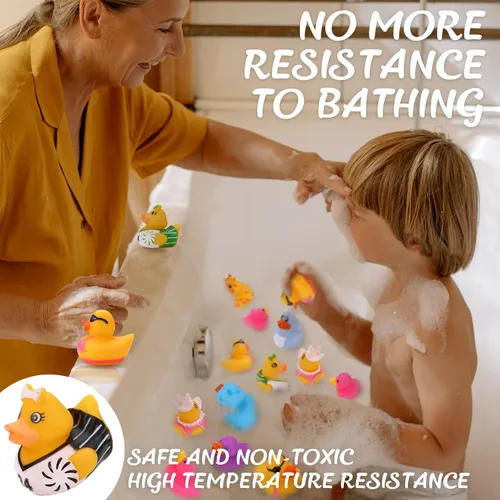Vista 3 de 50 paquete de patos de goma para niños, juguetes de baño y patos para jeep para patear, patos de goma a granel para niños, accesorios para fiestas