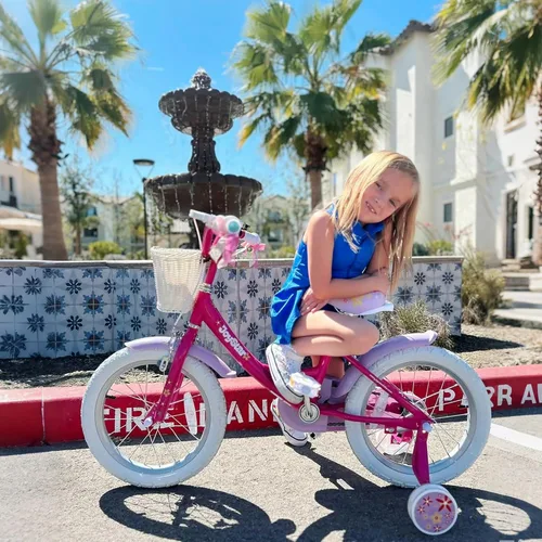 Vista 4 de JOYSTAR Unicorn Kids Bike for Girls Ages 2-9 Years Old, 12 14 16 18 Inch Kids Bike with Training Wheels, Doll Seat, Streamers and Basket, Toddler