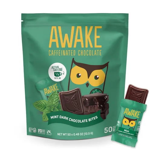 Vista 15 de AWAKE - Bocaditos de chocolate con cafeína - Chocolate oscuro, 50 bocaditos - 50mg de cafeína - Bocaditos energéticos envueltos individualmente