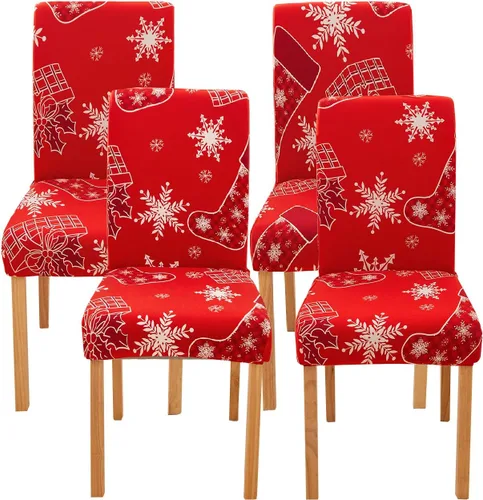 Vista 10 de Ogrmar 4 fundas elásticas extraíbles y lavables para silla de comedor, decoración de Navidad, decoración del hogar, funda de asiento de comedor