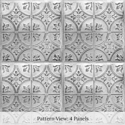 Vista 6 de [Kit de 5] Azulejos metálicos para clavar en patrón #2 para clavar y color blanco lavado plateado. 24 x 24 pulgadas [20 pies cuadrados] Estaño