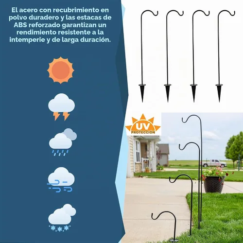 Vista 6 de Ganchos de pastor para exteriores, juego de 4 postes de jardín ajustables para comederos de pájaros, linternas solares, campanillas de viento Negro