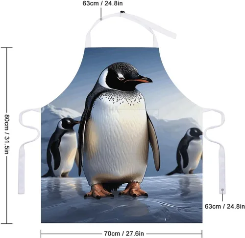 Vista 2 de Personalized Penguin Adult Apron, Kitchen Cooking Aprons for Woman Man, Adjustable Bib Apron with Pocket for Baking, BBQ Crafting Outdoors, Dining