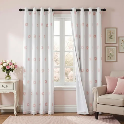 Vista 21 de MYSKY HOME - Cortinas opacas rosadas para dormitorio de niñas de 54 pulgadas de largo, cortinas cortas para tratamiento de ventanas, 100% cortinas