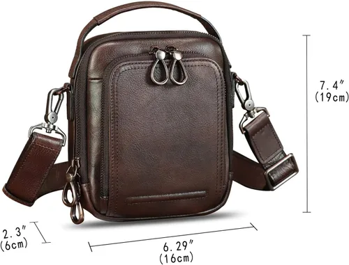 Vista 5 de IVTG Bolso de mensajero de cuero genuino para hombre, bolso bandolera pequeño, bolso cruzado para el trabajo, negocios