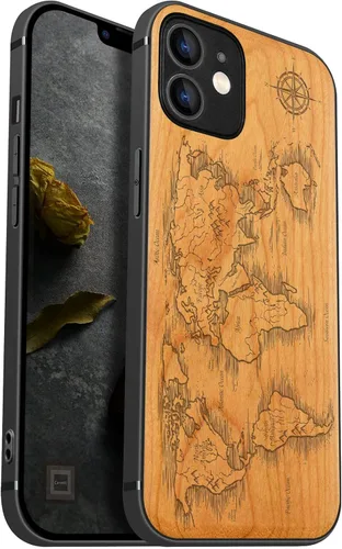 Vista 10 de Carveit Funda magnética de madera para iPhone 12 [madera natural y TPU suave negro] a prueba de golpes, funda de madera única compatible con MagSafe