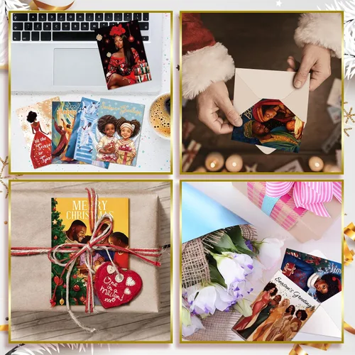 Vista 6 de Cholemy Juego de 36 tarjetas de Navidad afroamericanas negras con sobres, tarjetas de felicitación de Navidad africanas, tradicionales, religiosas