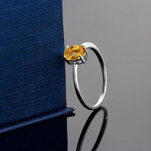 Vista 45 de Gem Stone King Anillo de compromiso solitario con piedra preciosa de oro blanco de 10 quilates, ovalado, 0.27 x 0.19 pulgadas, anillo de promesa