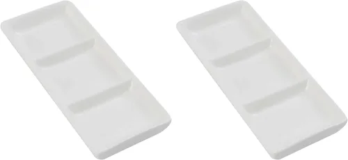 Vista 5 de esowemsn 1 bandeja rectangular de cerámica blanca con 3 compartimentos, para servir aperitivos, especias divididas, vinagre, nueces, aperitivos