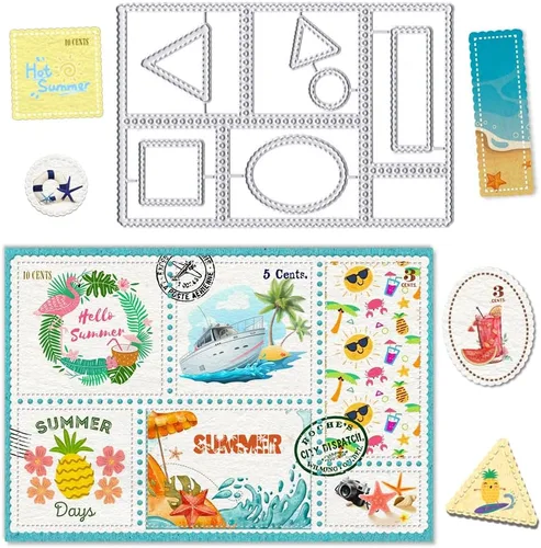 Vista 4 de Troqueles de sello postal del 4 de julio para decoración de cumpleaños de tarjetas, marco rectangular patriótico para tarjetas, diario de basura