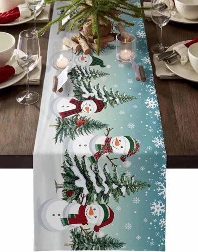 Vista 15 de Camino de mesa de gnomos de Navidad de 36 pulgadas de largo, algodón y lino, bufandas de arpillera, cocina, cena, cafetería, decoración de mesa