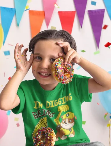 Vista 3 de Paw Patrol Rubble - Camiseta de 4 cumpleaños para niños pequeños