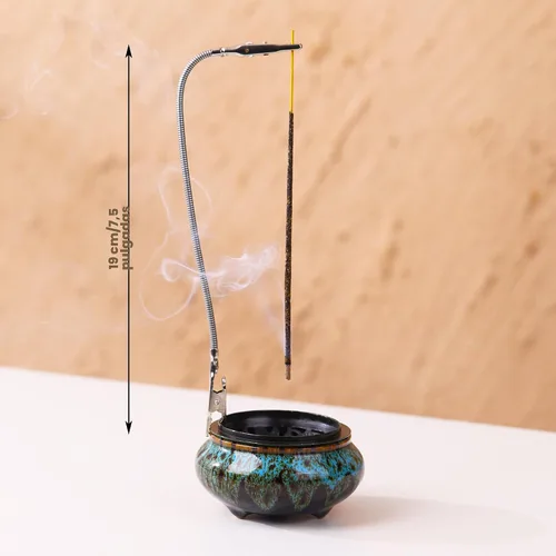 Vista 2 de Censer - Quemador de incienso azul cielo con soporte para varillas de incienso de calabaza - Incensario de porcelana para carbón para uso con resina