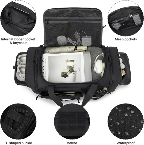 Vista 3 de Mochila táctica para gimnasio y viaje, mochila multifuncional para hombre, 45L, bolsa de lona deportiva militar con compartimento para zapatos