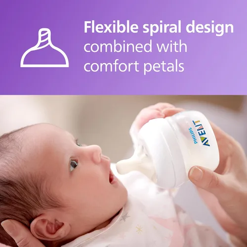 Vista 9 de Philips Avent Natural First Flow Tetina, paquete de 4, SCF657/43 Soft Silicone Nipple, Natural Latch-On, Breast-Shaped Wide Nipple, Reduces Colic