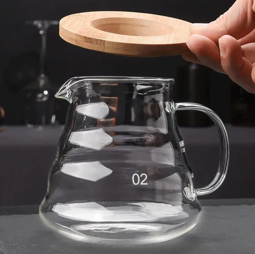 Vista 5 de Gotero de café de vidrio/filtro, cono de café de vidrio con soporte de bambú, accesorios de embudo para cafetera de goteo para el hogar u oficina