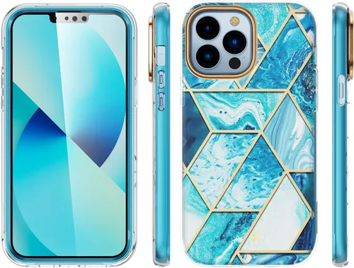 Vista 7 de Asuwish Funda de teléfono para iPhone 13 Pro Max 2021 de 6.7 pulgadas con protector de pantalla, híbrida, lindo mármol, cuerpo completo, duro