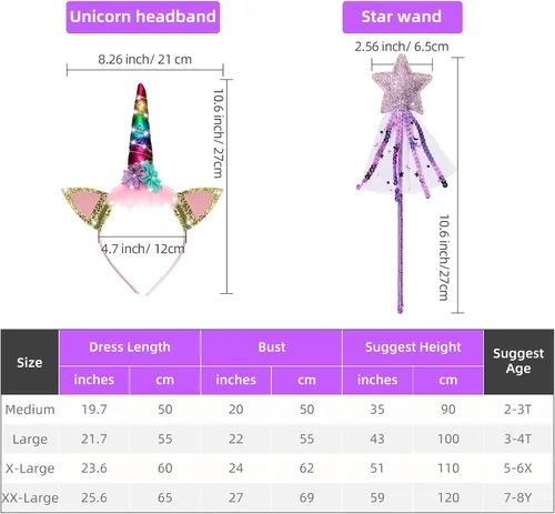 Vista 3 de Girls Unicorn Tutu Costumes Dress Light Up Unicorn LED Headband Princess Birthday Dress Up Clothes Girl Gift