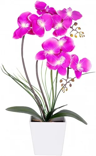 Vista 8 de Arreglo floral artificial con luces LED Homeseasons, funciona con batería, maceta con orquídeas, 9 luces Blanco
