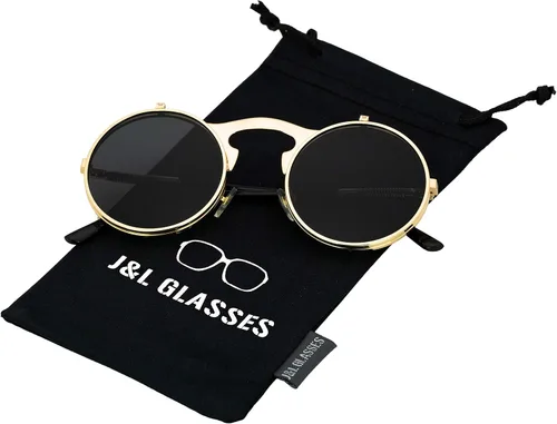 Vista 5 de JL Glasses Gafas de sol redondas estilo retro estilo Seampunk