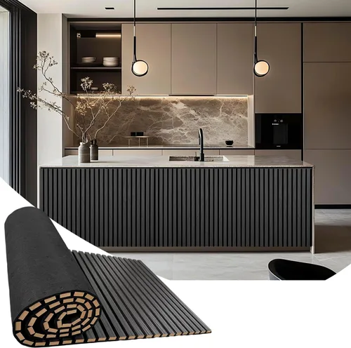 Vista 10 de Paneles acústicos de madera para pared, panel de listones de sonido acanalado flexible 3D (marrón) Insonorizada, absorbente, cancelación de ruido
