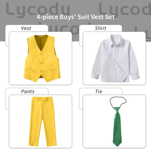 Vista 35 de Conjunto de chaleco para niños, trajes formales, trajes de boda, ropa de vestir