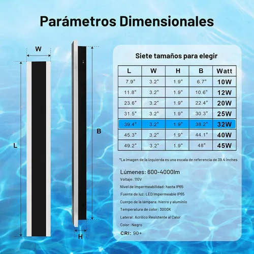 Vista 7 de Lámpara de pared para exteriores, moderna lámpara de pared LED larga, color negro, IP65, impermeable, 12 W, 3000 K, luces de pared rectangulares