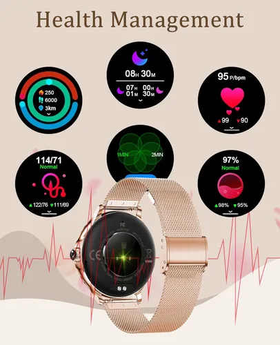 Vista 5 de Reloj inteligente para mujer, reloj inteligente Bluetooth para iPhone, Android, iOS, IP68, impermeable, para mujer, rastreador de actividad física