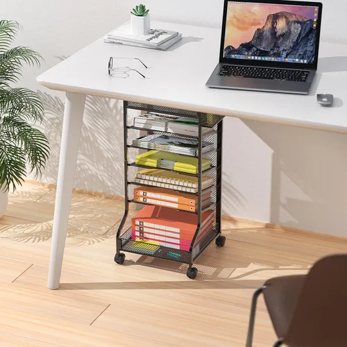 Vista 4 de samstar Carrito de archivos rodante, organizador debajo del escritorio, organizador de archivos junto al escritorio, carpeta de almacenamiento