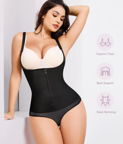 Vista 5 de YERKOAD Fajas moldeadoras de látex para mujer, moldeador de cintura de cuerpo completo, fajas colombianas con cremallera y corsé de busto abierto
