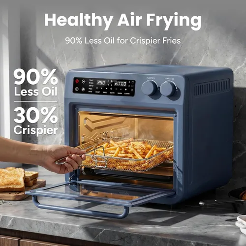 Vista 6 de SMIRLY Combo de horno tostador digital con freidora de aire, horno de encimera de convección de 25 L, multifunción 10 en 1 para pizza de 12 pulgadas