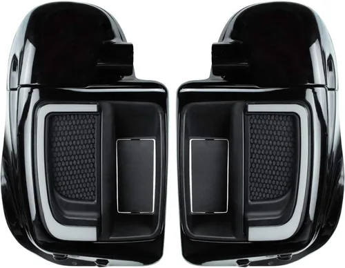 Vista 2 de Guantera de carenados de pierna ventilada inferior con protector de motor, parrillas, luces y cubierta de placas sólidas compatible con Harley