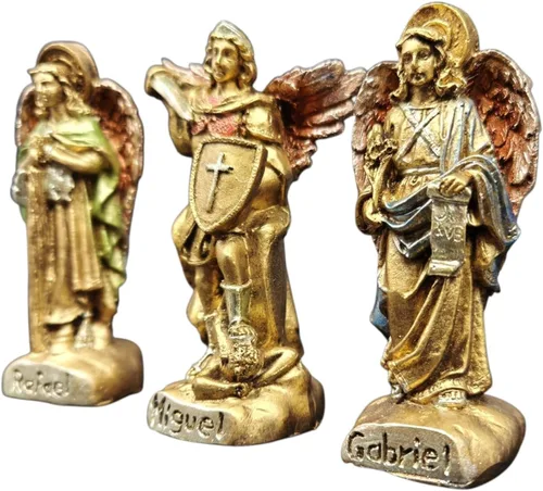 Vista 4 de Set of 3 Decorative Archangels, Religious Figures of Raphael, Michael and Gabriel, 9 cm, Gold Finish
