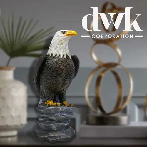 Vista 6 de DWK - Libertad - Majestuosa Estatua de escritorio de águila calva americana sobre roca, escultura patriótica de Estados Unidos, librero de oficina
