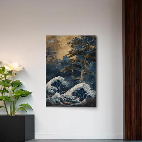 Vista 6 de Canvas Print Canvas Framed Canvas Wall Art Wood Panel Retro Wave Art A Storm Wall Art Print Sea Wave In The Night And Trees Stormy Waves Art Wall
