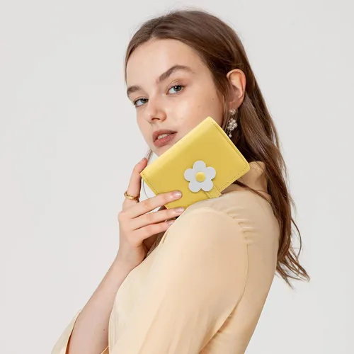 Vista 2 de LJCZKA Bonita cartera pequeña para niñas y mujeres, bloqueo RFID, piel sintética, tres plegadas, bolsillo para efectivo con tarjetero y billetera