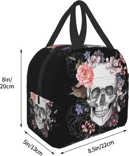 Vista 3 de Bolsa de almuerzo con diseño de calavera de azúcar, con diseño de calavera floral, regalo para mujeres y hombres, bolsas Teto para el trabajo