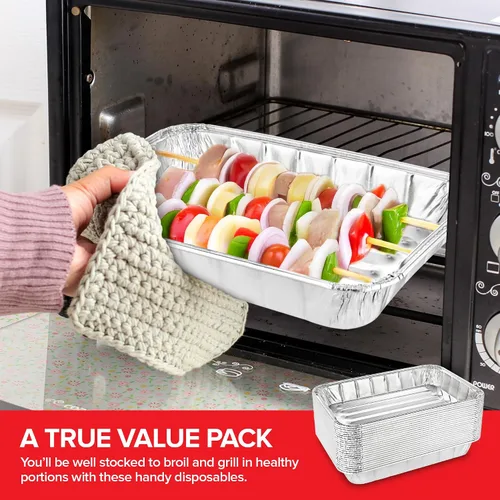 Vista 7 de Stock Your Home Paquete de 25 mini sartenes para horno tostador, porción individual, para uso personal y dormitorios, 8.5 x 6 pulgadas, ideal