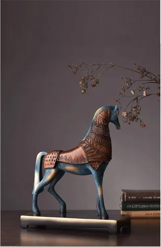 Vista 6 de Estatua de Buda de la suerte, adorno de caballo de resina, escultura del zodiaco chino Feng Shui, sala de estar, escritorio, habitación, escultura
