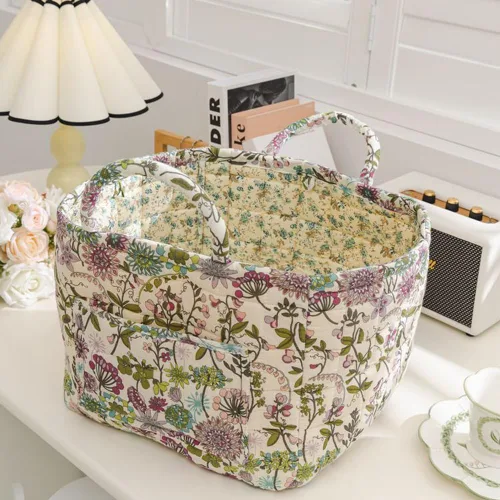 Vista 9 de vctops Cesta de almacenamiento acolchada de algodón bohemio para organizar, cesta organizadora de regalo con asas, contenedores de almacenamiento
