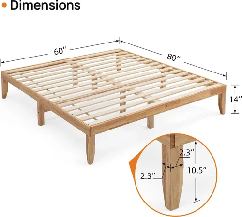 Vista 2 de Marco de cama de madera de goma tamaño Queen con almacenamiento para dormitorio, marco de cama resistente con soporte de listones de madera maciza
