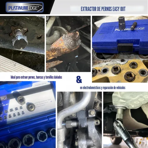 Vista 6 de PLATINUMEDGE Juego de 13 piezas de extractor de pernos de impacto y tuercas, juego de extractor de pernos pelados, juego de herramientas