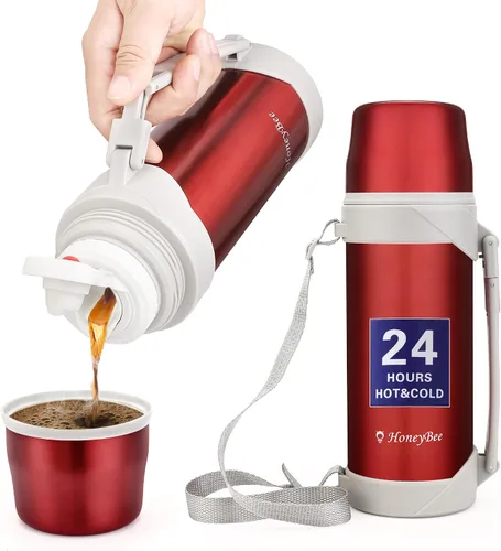 Vista 8 de HoneyBee Hot Drinks Mantiene el líquido caliente o frío hasta 24 horas, termo de café de 41 onzas, termo de acero inoxidable 18/8, sin BPA, termo
