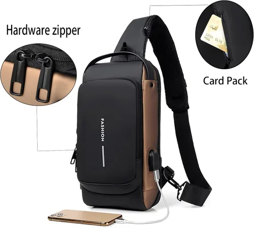 Vista 5 de CUICANSHANG Bolsa tipo bandolera impermeable para hombre, ligera, con cerradura de combinación, Negro