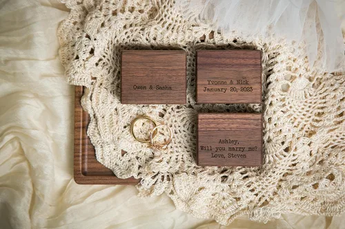 Vista 9 de MUUJEE Grow Old With Me Engraved Wooden Ring Box, Slim Engagement Proposal Ring Holder, Wedding Ceremony Ring Bearer Box, Fiance Gift Ideas