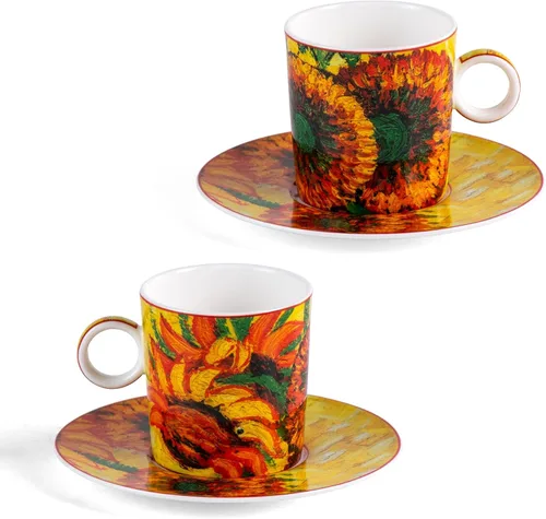 Vista 21 de KAMMAK Juego de 2 tazas de té y platillos, tazas de café de porcelana fina, tazas de café expreso apilables, demitasse de cerámica para café