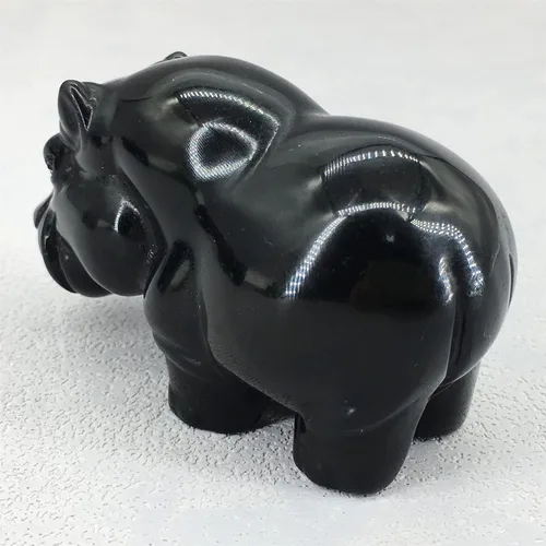 Vista 6 de Figura decorativa de hipopótamo tallada a mano de 3 pulgadas, cristal curativo de hipopótamo, obsidiana negra natural, hipopótamo, animal, figura