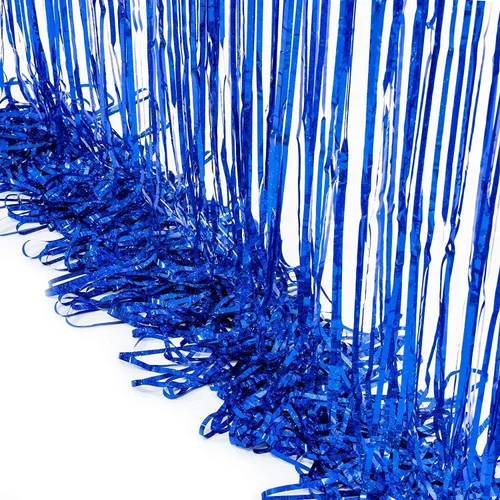 Vista 8 de Cortina de Flecos de Papel Aluminio para Decoración de Fiesta - Telón de Fondo Negro Azul Metálico de Oropel para Fotomatón, Cortinas de Serpentinas