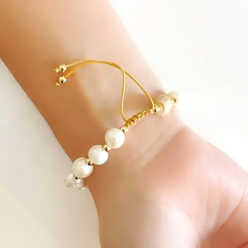 Vista 6 de LESLIE BOULES Pulsera de amor escapular de oro blanco para mujer cuentas de perlas barrocas Barroco Sin gemas